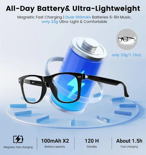 Vista 7 de Gafas inteligentes con Bluetooth AI para hombres y mujeres