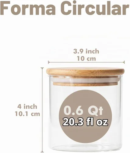 Vista 2 de Paquete de 6 tarros de almacenamiento de vidrio redondos pequeños de 0.6 cuartos de galón con tapas de bambú