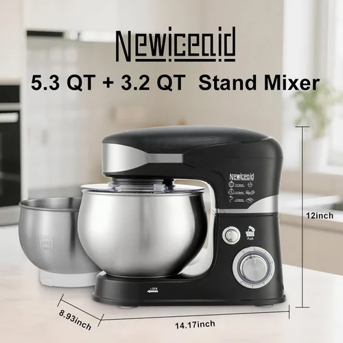 Vista 2 de Batidora de pie de dos tazones de 6 velocidades 5.3QT+3.2QT Negro (Charcoal Black)
