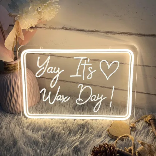 Vista 6 de Letrero de neón con texto en inglés "Yay It's Wax Day", decoración de arte 3D, diseño de talla artística en 3D, para interiores, dormitorio, luz