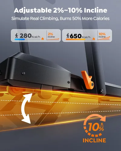 Vista 2 de Cinta de correr plegable con inclinación automática del 15% y barra de Negro naranja