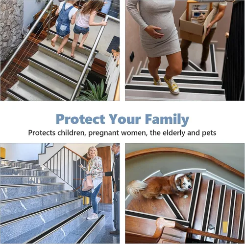 Vista 5 de Borde de goma autoadhesivo para escaleras, protector de borde de escalera de vinilo para exteriores e interiores (4 pies, negro y gris)