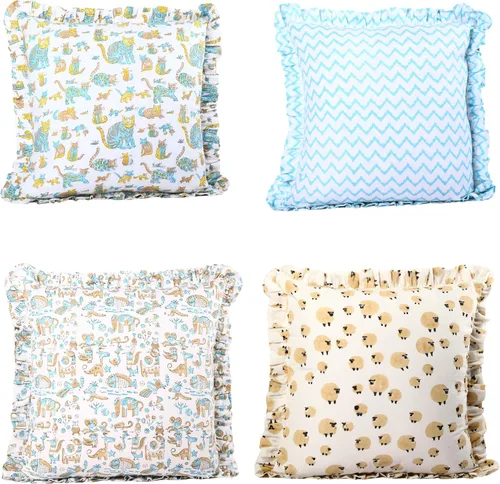 Vista 11 de Trade Star Juego de 4 fundas de almohada 100% algodón índigo, con volantes, súper suaves, altamente duraderas, hechas a mano, juego de 4 fundas