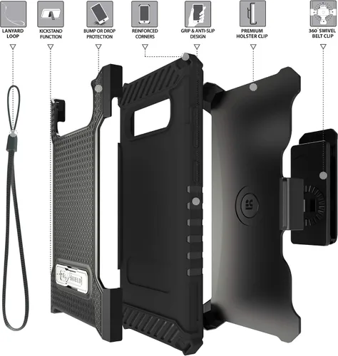 Vista 3 de Serie Trishield compatible con funda S10+, cubierta resistente de grado militar + [soporte de metal] + [funda de clip para cinturón] - Bandera