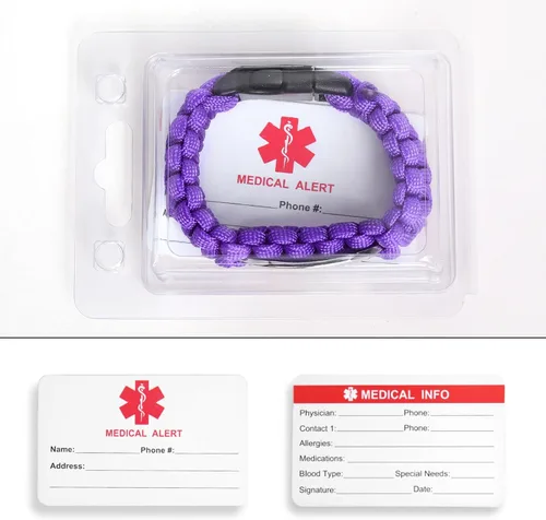 Vista 7 de Pulsera de alerta médica Paracord para hombres y mujeres Pulsera de identificación médica de acero inoxidable con hebillas de liberación lateral