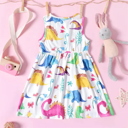 Vista 2 de PATPAT Toddler & Baby Girl Dresses Sleeveless Dinosaur & Ruffled Bowknot Tank Dresses for Kids, 18-24 Months to 5-6 Years