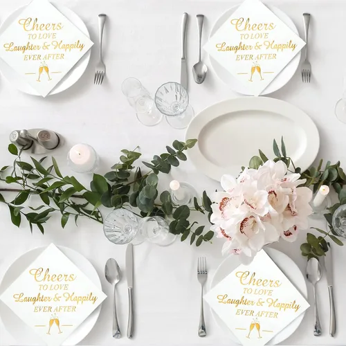 Vista 4 de 200 servilletas de boda desechables para recepción, servilletas de despedida de soltera de lámina dorada, decoraciones de boda, servilletas de señor