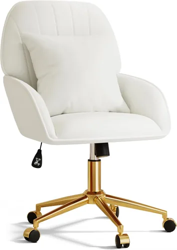 Vista 14 de Silla de escritorio para oficina en casa, cómoda con ruedas giratorias ajustables, moderna silla de tocador de maquillaje de terciopelo con respaldo