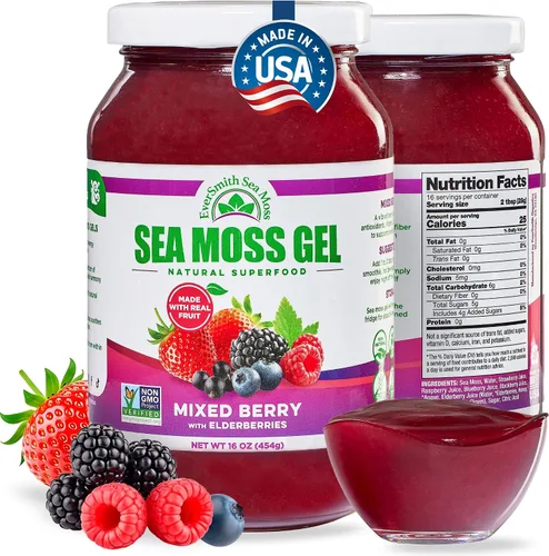 Vista 16 de Gel orgánico de musgo de mar (8 sabores) – 16 onzas – fruta real – musgo de mar silvestre