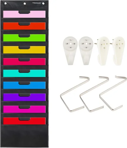 Vista 8 de Tabla de bolsillo de almacenamiento, carpeta de organización de archivos de pared resistente con 5 bolsillos transparentes para archivos, 5