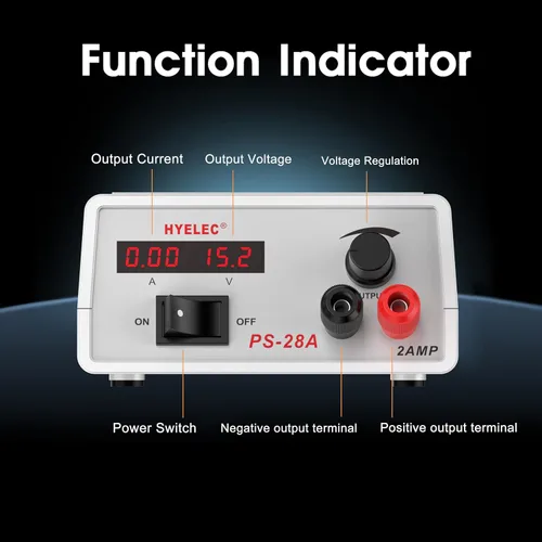 Vista 2 de Fuente de alimentación de CC ajustable, ajustable continuamente 1.5V-15V Max 2A, fuente de alimentación de banco variable regulada con pantalla LED