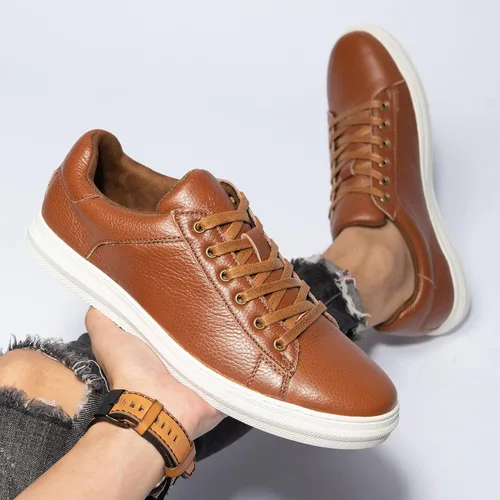 Vista 8 de Zapatos deportivos de cuero a la moda para hombre, tenis Oxford casuales para caminar diariamente para hombre