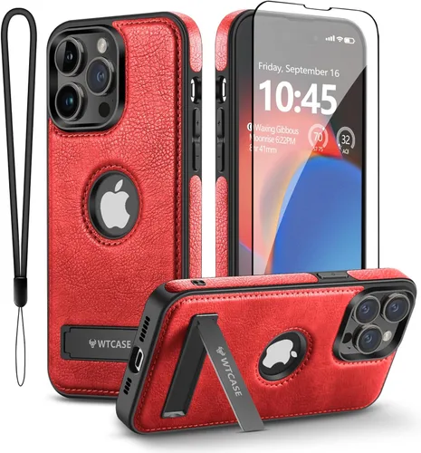 Vista 21 de WTCASE Funda magnética de cuero para iPhone 15, soporte invisible integrado [Compatible con Magsafe] Funda protectora delgada con soporte plegable