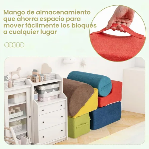 Vista 7 de INFANS Juguetes de escalada para niños pequeños, juego de 6 piezas de bloques de espuma suave para trepar y gatear con estructura de actividad