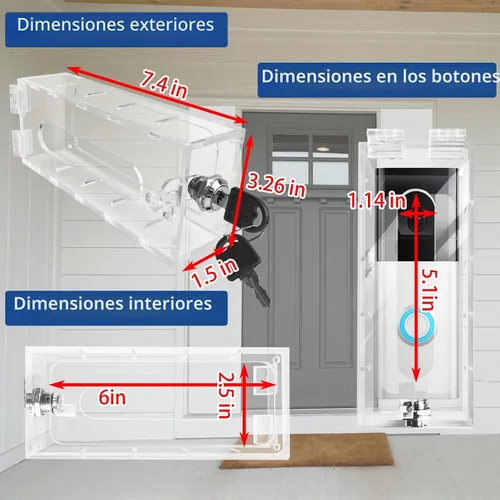 Vista 8 de Soporte de timbre de video antirrobo con llave, kit de cerradura de timbre de puerta altamente transparente, para montaje de timbre de timbre, sin