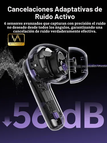 Vista 3 de QCY MeloBuds N70 Auriculares inalámbricos híbridos adaptativos con cancelación activa de ruido, Bluetooth 6.0 con 6 micrófonos para llamadas claras