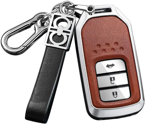 Vista 13 de ontto Funda de metal y cuero para llave de automóvil para Honda Civic Accord Pilot CRV HRV CRZ Fit Odyssey JED Crosstour Ridgeline Crider Spirior