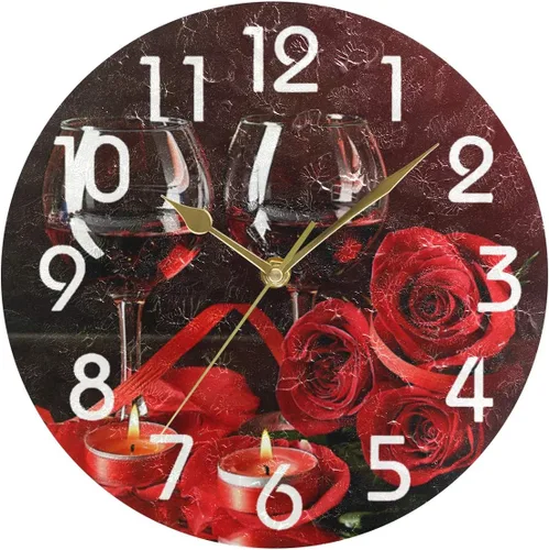 Vista 8 de Naanle Elegante reloj de pared redondo de madera vintage con diseño de girasoles 3D, de 9.5 pulgadas, funciona con pilas, de cuarzo, analógico