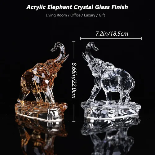 Vista 2 de Figuras acrílicas transparentes de elefante con acabado de cristal, estatuas africanas de alta gama para decoración del hogar, elefante con tronco