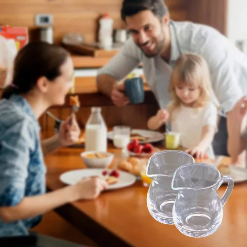 Vista 5 de DGQ Jarra clásica de vidrio con asa de 4 onzas, paquete de 2 vertedores de leche, mini crema para café, té, jarabe de arce
