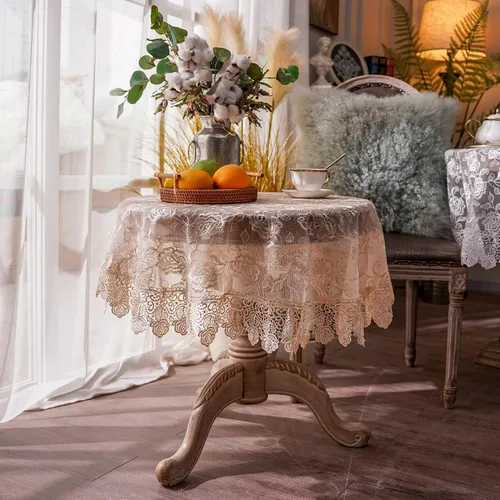 Vista 6 de ARTABLE Mantel rectangular pequeño de encaje de macramé, mantel vintage bordado estilo shabby chic para mesa oblonga para banquete de boda, Dorado