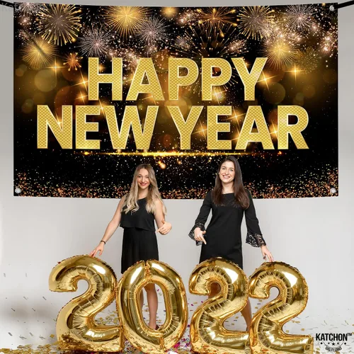 Vista 3 de KatchOn, Cartel de feliz año nuevo extra grande – 72 x 44 pulgadas Telón de fondo de Nochevieja 2026 para decoraciones de Año Nuevo 2026 Telón