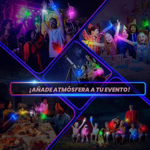 Vista 5 de FANL Pulseras LED brillantes, 3 modos de luz, recuerdos de fiesta iluminados Paquete de 12 – Surtido de 6