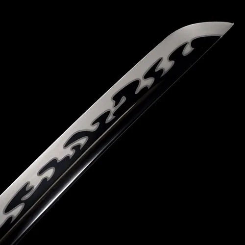 Vista 6 de Espada Katana real hecha a mano, espada samurái japonesa auténtica espiga completa muy afilada, acero de alto carbono 1060, 41 pulgadas, negro