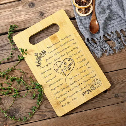 Vista 2 de Regalos para mamá de hija e hijo, regalos de cumpleaños para mamá, tabla de cortar de madera personalizada para mamá, regalos de cumpleaños