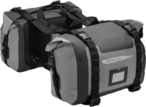 Vista 9 de KEMIMOTO Alforjas para motocicleta impermeables de PVC 50L (25Lx2) Bolso de equipaje para bicicleta deportiva dual Adventure, alforjas desmontables