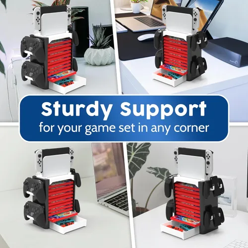 Vista 26 de Skywin Game Storage Tower and Controller Stand, Universal Game Holder & Console Stand with Left & Right Controllers, Game Disc Organizer