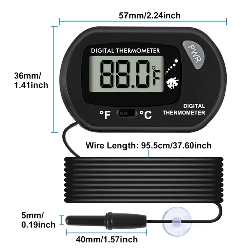 Vista 3 de Termómetro para acuario, termómetro de pecera, termómetro de agua con cable de 3.3 pies Fahrenheit/Celsius(℉/℃) para vehículos, terrario