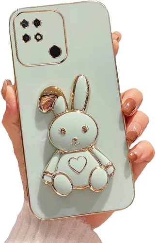 Vista 106 de Funda con soporte de conejo de corazón para Xiaomi Redmi A1, galvanizado suave TPU protector delgado a prueba de golpes con lindo conejito soporte