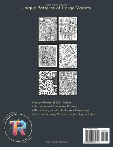Vista 2 de Random Shapes Coloring Book 51 Unique and Interesting Patterns. Fun and Relaxing Patterns for Any Age to Enjoy. Black Background to Make your