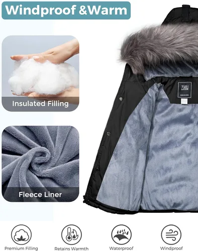 Vista 4 de ZSHOW Abrigo de invierno para niños, chaqueta acolchada con capucha, parka gruesa