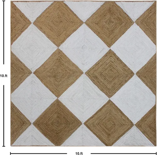 Vista 2 de Collection - Alfombra de pasillo de 2.6 x 4 pies, alfombra trenzada de yute blanca y beige, alfombra geométrica kilim para interiores y exteriores