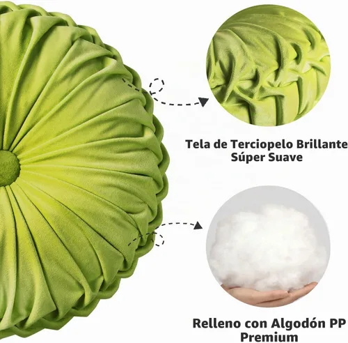 Vista 2 de HIG - Juego de 2 almohadas decorativas plisadas redondas de terciopelo verde manzana