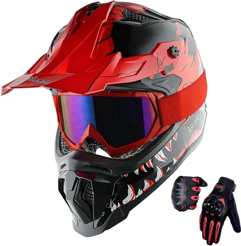 Vista 17 de 1Storm - Casco de motocross para adulto ATV Dirt Bike BMX MX, estilo pista de montaña JH601; paquete de casco de fibra de carbono negro, gafas