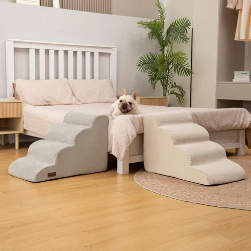 Vista 7 de Aodisman Escaleras para perros para cama o sofá, escaleras para mascotas de Beige