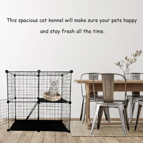 Vista 7 de Jaula para gatos de 2 niveles para interiores, jaulas de metal extraíbles para gatitos, hurones desmontables, portátil, para animales pequeños, casa