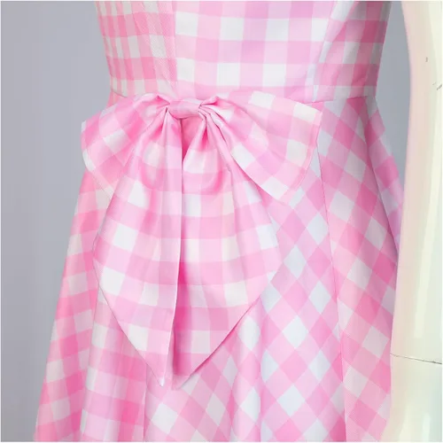 Vista 7 de Barbie Costume Pink Plaid Dress Women's Movie 2023 Margot Robbie Halloween Cosplay Costume