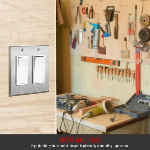 Vista 7 de ENERLITES Placa de pared metálica decorativa para interruptor o tomacorriente, resistente a la corrosión, tamaño de 2 segmentos, 4.50" x 4.57