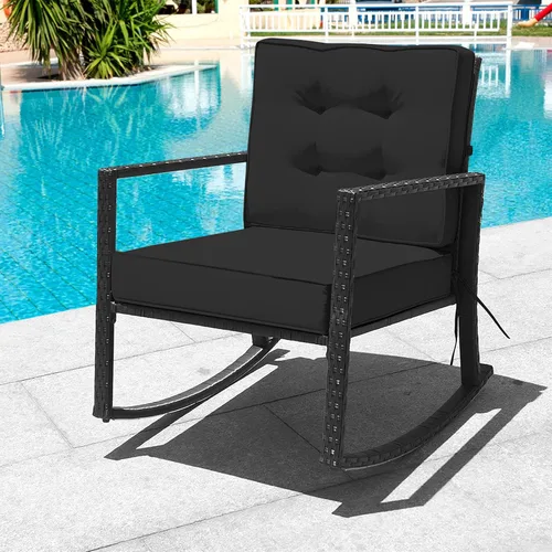 Vista 4 de Tangkula Mecedora de Mimbre, Silla Mecedora Deslizante de Ratán para Exteriores con Marco de Acero Resistente, Asiento de Muebles de Mimbre