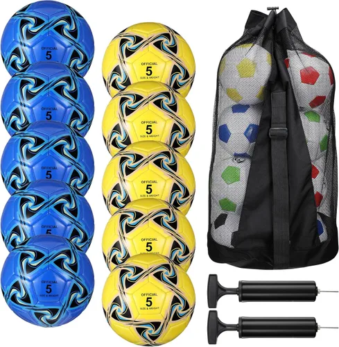Vista 7 de Libima 13 Piezas Pelotas de Fútbol a Granel 10 Piezas Pelota de Fútbol Oficial con 2 Bombas y Bolsa de Transporte Entrenamiento Interior y Exterior
