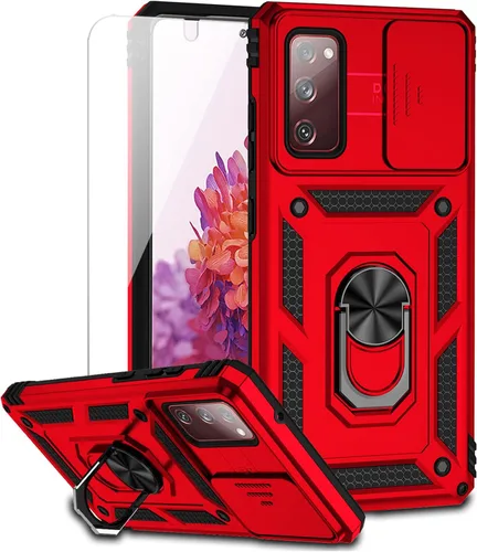 Vista 13 de Funda para Samsung Galaxy S20 FE 5G con cubierta para lente de cámara, protector de pantalla HD, soporte de anillo magnético probado contra caídas