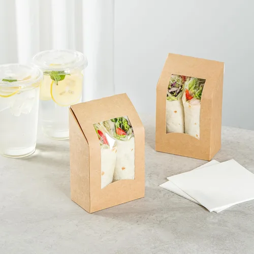 Vista 8 de Restaurantware Cajas de papel para llevar - 1 ventana - Kraft - Ángulo - Caja de 50 ct