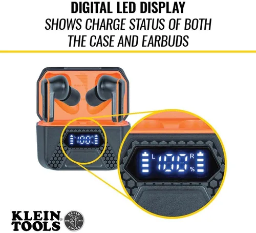 Vista 6 de Auriculares Klein Tools AESEB2 Elite Bluetooth para el lugar de trabajo, auriculares True Wireless, protección auditiva NRR 25 dB, tiempo