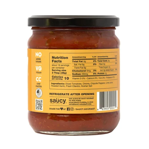 Vista 2 de Saucy Gourmet Salsa Chipotle – Salsa mexicana ahumada hecha por el chef con ajo asado e ingredientes frescos, sin agua añadida, sin conservantes