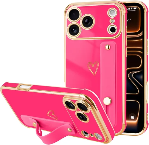 Vista 50 de LLZ.COQUE Funda compatible con iPhone 12 para mujeres y niñas, parachoques chapado de lujo con bonito diseño de corazón de amor, soporte de correa