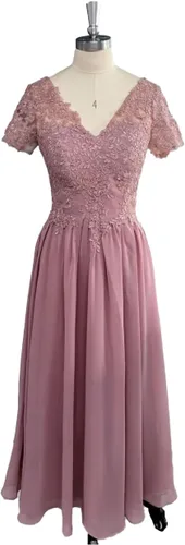 Vista 5 de Vestidos de noche formales de gasa con mangas y cuello en V para madre de la novia